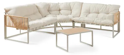 Produktbild von Loungeset 'Karg' Sofa mit Couchtisch Kissen Rattanoptik Beige
