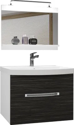 Produktbild von BELINI Badmöbel Vollausstattung Set Waschbeckenschrank, Waschbecken, Spiegel, Lampe, Königliches (Ebenholz, Matt)