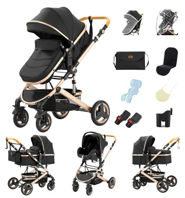 Image de Poussette pour bébé, poussette 3-en-1, berceau pour nouveau-né, modèle noir 530