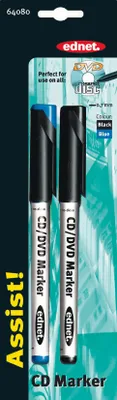 Produktbild von ednet CD/DVD-Marker blau / schwarz 2 Stück