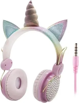 Produktbild von Niedliche kabelgebundene Einhorn-Kinderkopfhörer, Stereo-Musik-Ohrhörer für Computer und Mobiltelefone – Einhorn-Kopfhörer