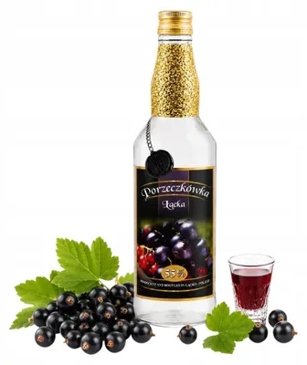 Produktbild von Dekorative Flasche mit Johannisbeermotiv für selbstgemachten Likör, Tinktur, Wodka, 500 ml, 0,5 l