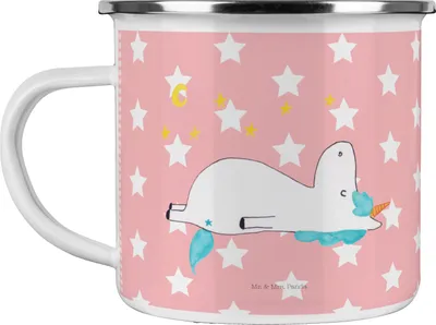 Produktbild von Mr. & Mrs. Panda emaillebecher Einhorn Sternenhimmel - Rot Pastell - Geschenk, Verrückt, becher emaille, Campingbecher, Teetasse, Sterne, Teebecher, Pott, Unicorn