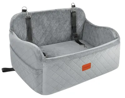 Produktbild von Hundeautositz für große Hunde, weicher Stoff, Memory Foam, mit 2 Leinen, abnehmbar, waschbar, Grau, Groß