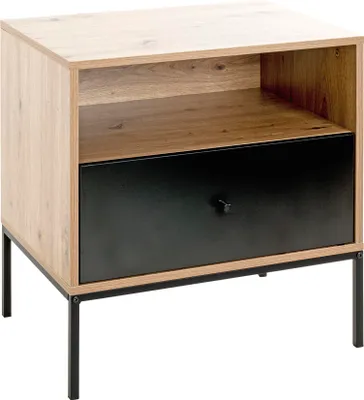 Produktbild von HAKU Konsole Nachtkonsole Beistelltisch Eiche hell, schwarz - MDF, Metall, B/H/T: 55x60x42 cm