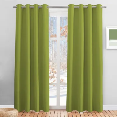 Zdjęcie produktu dla Zasłony zaciemniające, z przelotkami, wysokość 220 cm, szerokość 140 cm, kolor zielony, zestaw 2 sztuk
