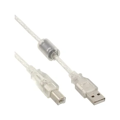 Image de InLine® 34535 Câble USB 2.0, A à B, transparent, avec noyau en ferrite, 3m