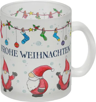 Produktbild von Frohe Weihnachten Glas Tasse mit Weihnachtsmann Motiv