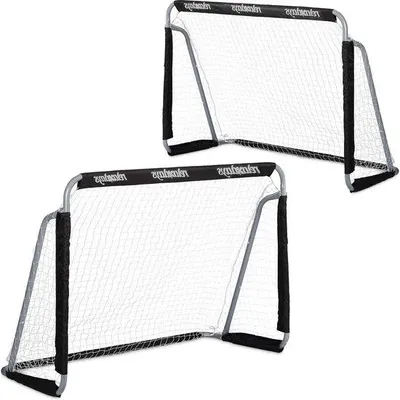Image de Buts de football set de 2 pour enfants et adultes 110x150x75 cm porte de jardin stable noire buts de football en métal set de 2