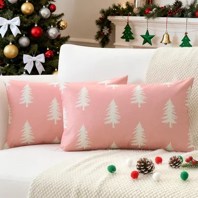 Weihnachtskissenbezüge 40x60 cm, 2er-Set, Tannenbaum-Motiv, Rosa