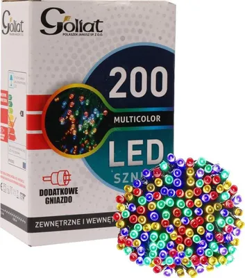 Zdjęcie produktu dla Multikolorowe Lampki Choinkowe 200 LED z Dodatkowym Gniazdem Zewnętrznym IP44, Zasilanie Sieciowe, 995 cm
