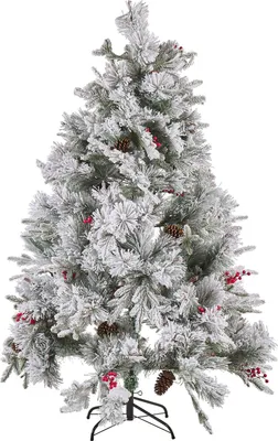 Produktbild von BELIANI Weihnachtsbaum 180 cm Weiß Schneebedeckt mit Kunstschnee Zapfen roten Beeren und Ständer Weihnachtszeit Weihnachten Wohnzimmer Modern