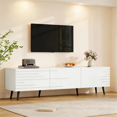 Zdjęcie produktu dla Szafka pod telewizor 180 cm, biała, 3 drzwi uchylne, 80 cali