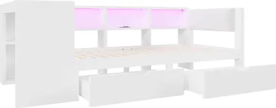 Immagine prodotto di Letto contenitore Abrihome per bambini 90x200cm con scrivania, libreria e cassetti, letto in legno con rete a doghe, bianco