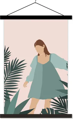 Produktbild von MuchoWow® Textilposter Sommer - Frau - Pflanzen - Pastell 120x180 cm mit schwarzem Rahmen - Fotos