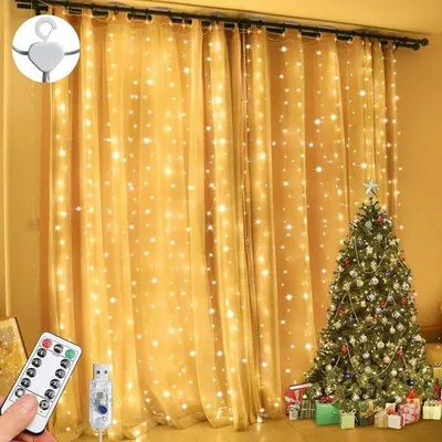 Obrázok produktu pre Vianočný svetelný reťazec 3 x 3 m s 300 LED diódami, 8 režimami, diaľkovým ovládaním, vodotesný, teplá biela