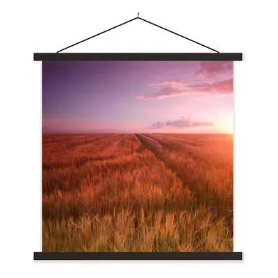 Produktbild von MuchoWow® Textilposter Wiese - Sonne - Abend - Landschaft 120x120 cm mit schwarzem Rahmen - Aufhängungsset