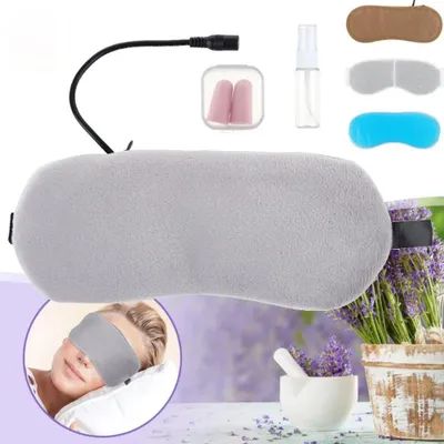 Image de Masque pour les yeux à chaleur humide - Masque de sommeil - Pour les yeux secs - En coton - Pour une utilisation à la maison, au bureau et en voyage - Gris