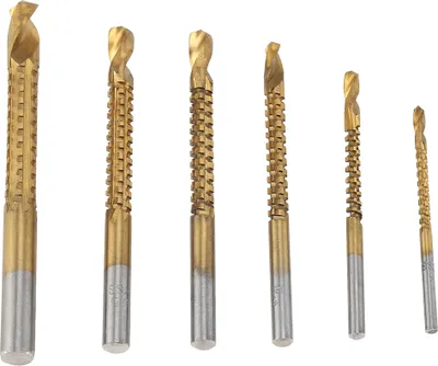 Imagen del producto de Juego de 6 brocas HSS con revestimiento de titanio para trabajar madera, madera, aluminio, plástico y para perforar