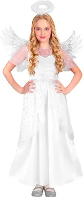 Produktbild von Kostüm "Engel" für Kinder | Weiß Silber | Kleid, Flügel und Heiligenschein Größe: 128