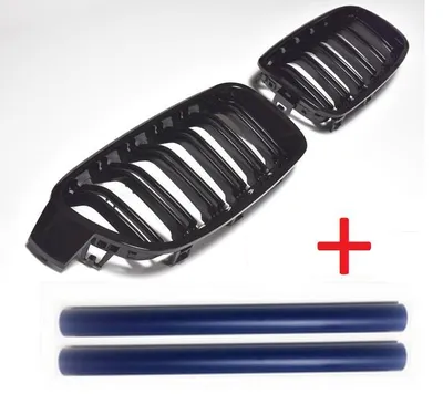 Kühlergrill Sportgrill Schwarz Glanz + GRILL STREBEN BLAU für BMW F30 F31 11-19 – Produktansicht
