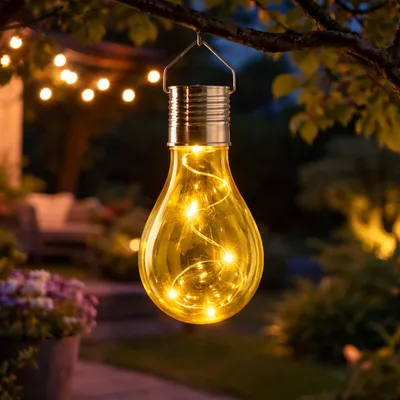 Produktbild von LED Solar Glühbirne GLOW - warmweiße LED Drahtlichterkette - H: 14cm - Lichtsensor - outdoor - gelb