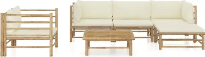 Produktbild von vidaXL 6-tlg. Garten-Lounge-Set mit Cremeweißen Kissen Bambus
