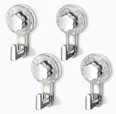 Produktbild von Handtuchhalter mit Saugnäpfen, kein Bohren erforderlich, extra starke Saugnäpfe, 62 mm Saugnäpfe mit Haken, Badezimmerhaken mit Saugnäpfen für Bad, Küche und Tür (transparent + silber, 11,2 * 6,2 * 4,3 cm * 4)