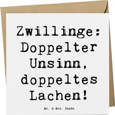 Produktbild von Mr. & Mrs. Panda Glückwunschkarte Spruch Zwillingsgeschwister Spaß - Weiß - Geschenk, anlasskarte, Grußkarte, Zwillinge, Familie, Geschwister, faltkarte, Klappkarte