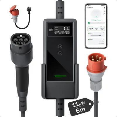 Zdjęcie produktu dla Przenośna stacja ładowania 11 kW z aplikacją do sterowania i złączem typu 2, trójfazowa, przeznaczona do ładowania samochodów elektrycznych