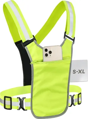 Produktbild von Prowiste Fahrrad Reflektierende Sicherheitsweste Herren & Damen – 360– Sichtbarkeit mit Fronttasche – Verstellbare Gurte – auch zum Laufen & im Freien