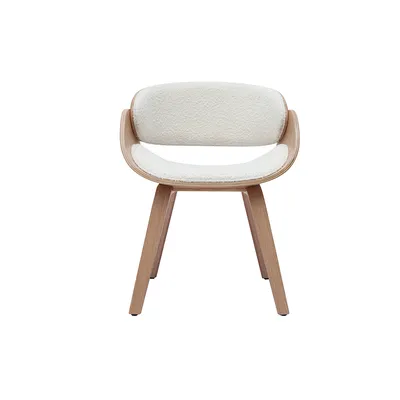 Produktbild von Miliboo - Design-Stuhl aus weißem Stoff mit Bouclé-Wolleffekt und hellem Holz BENT