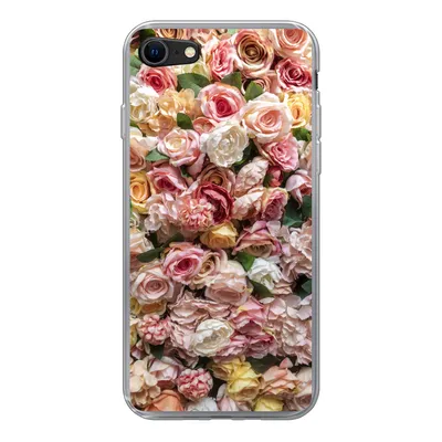 Produktbild von MuchoWow® Handyhülle Schutzhülle Hülle für iPhone SE 2020 Rosen - Farben - Wand Silikon Softcase Handy Hülle - Kartenbesitzer