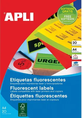 Produktbild von Apli - Fluoreszierende Etiketten 99,1 x 67,7 mm (B x H) gelb