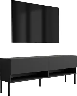 Produktbild von TV-Lowboard 140 cm Mattschwarz, gerade schwarze Beine, 140 × 32 × 52 cm