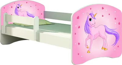Immagine prodotto di ACMA letto per ragazzi letto per bambini completo di materasso a doghe e protezione anticaduta Bianco 17 Pony 140x70