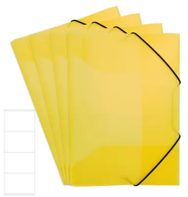 Productafbeelding van 4 verzamelmappen A4, kunststof, geel, doorschijnend, met elastiek