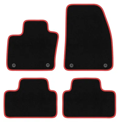 Image de Tapis de sol en moquette pour Volvo C40 2021- (à hayon) – jeu 4 pièces, noir/rouge, sur mesure – Wielganizator CARLUX