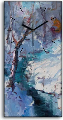 Produktbild von Wandkunst Leinwand Bild Uhr Geräuschlos Kunstdruck 30x60 Ölgemälde Winter Wald - schwarze Hände