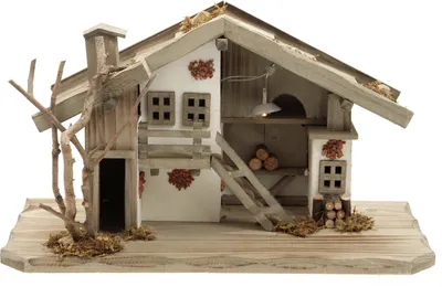 Produktbild von Holz Krippenstall, Weihnachtskrippe mit Licht 38*18*21cm (OHNE Krippenfiguren)