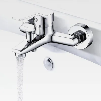 Produktbild von Badewannenarmatur, Mischbatterie Badewanne, Wasserhahn Badewanne, Wannenarmatur Wandmontage, Armatur Badewanne, 1/2 Zoll Brauseabgang, Brausebatterie Wanne für Wanne und Dusche, Chrom