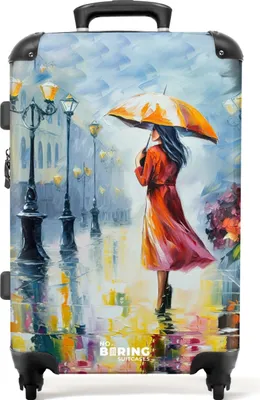 Produktbild von NoBoringSuitcases.com® Großer Koffer - Ölgemälde - Regenschirm - Frau - Straße - Kunst - Kombinationsschloss TSA - Hartschalen Trolley 4 Rollen - 72 liter - Reisekoffer - 66 cmKoffer Mittelgroß 67x43x25 cm, 72L,