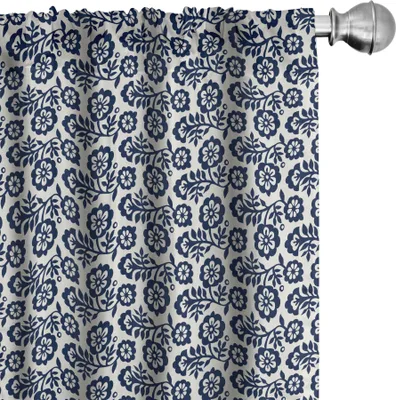Produktbild von ABAKUHAUS Blumen Vorhänge, Gardinen, Monochrome Blumen Traditionelle Motive Blätter Rhythmische Illustration, 2 Stück 75 x 175 cm, Violettblau Grau Weiß