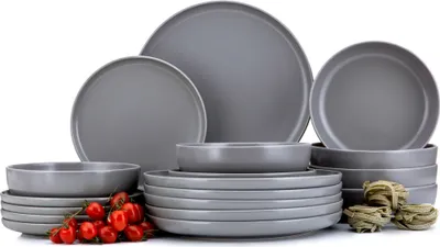 Produktbild von Konsimo jídelní servis Stolní servis VICTO sada nádobí Jídelní talíř Polévkový talíř Dezertní talíř pro 6 osob (18 ks), šedá barva, keramika, Loft, 20/27/18,5 cm