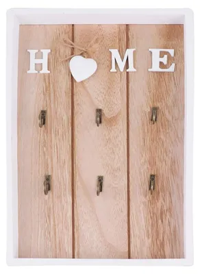 Schlüsselhalter Holz, 6 Haken, Wandmontage, 20x30x2,8 cm