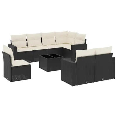 Zdjęcie produktu dla vidaXL 9-częściowa sofa ogrodowa z poduszkami z czarnego polirattanu