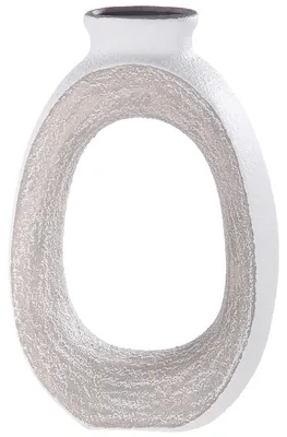 Zdjęcie produktu dla Wazon "Porto", owalny, ceramiczny, szary i biały, zestaw 2 sztuk, wymiary: długość 11 cm, szerokość 26 cm, wysokość 40 cm. Numer artykułu: 28990, kod produktu: 4063387289907
