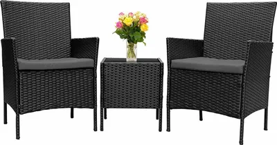 Produktbild von Happyment Gartenmöbel-Set für 2 Personen – Waschbare Kissen – Gartentisch mit Stühlen – Gartenmöbelset – Loungeset