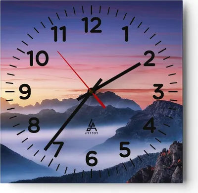 Produktbild von Wanduhr - Quadrat - Glasuhr - Westen Sonne Berge - 30x30cm - Schleichendes Uhrwerk - Lautlos - zum Aufhängen bereit - Dekoration Modern - Wanddekoration aus Glas - C4AC30x30-4525