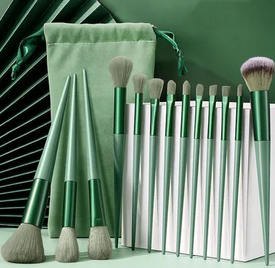 Produktbild von 13 Stück Professionelle Make-up Pinsel Foundation Lidschatten Set Holz Griff + Nylon Haar Grün